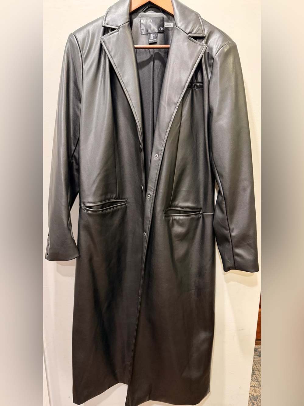 Bailey /44 Black Faux Vegan Leather Long Duster Trench Coat XL